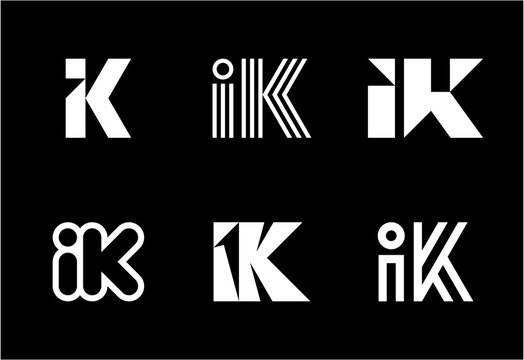 Set of letter IK logos. Abstract logos collection with letters. Geometrical abstract logos