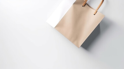 A stylish mockup of a shopping bag isolated on white background top view.