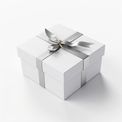 A detailed mockup of a gift box with ribbon isolated on white background top view.