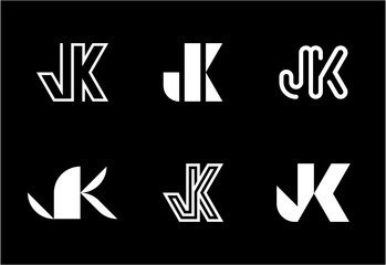 Set of letter JK logos. Abstract logos collection with letters. Geometrical abstract logos