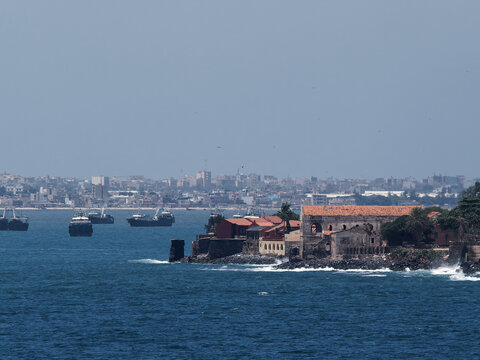 detail of goree island in front the harbour of dakar