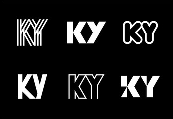 Set of letter KY logos. Abstract logos collection with letters. Geometrical abstract logos