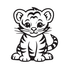 Black and white cute baby cat drawings on a white background