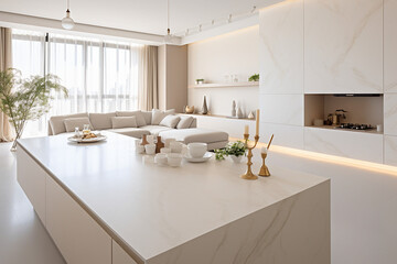 A luxury kitchen of a beautiful bright modern Scandinavian style, generative AI