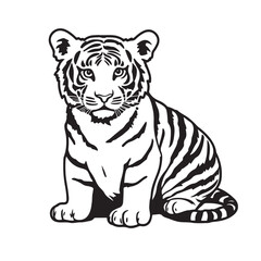 Fototapeta premium Black and white tiger drawings on a white background