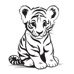 Black and white tiger drawings on a white background