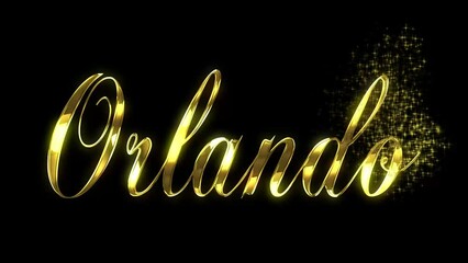 Golden text animated in a reveal with a starburst pattern