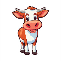 Cow Cute Funny Cartoon Kawaii Clipart Colorful Watercolor Animal Pet Sticker Illustration
