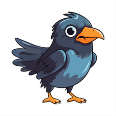 Crow Cute Funny Cartoon Kawaii Clipart Colorful Watercolor Animal Pet Sticker Illustration