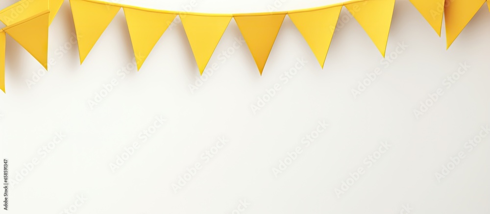 Poster white bunting with yellow flags isolated pastel background copy space