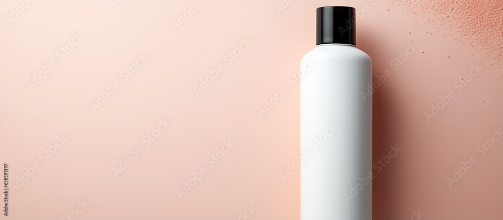 Poster white cosmetics container with dispenser isolated pastel background copy space