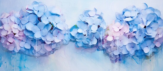 Water droplet on a hydrangea isolated pastel background Copy space