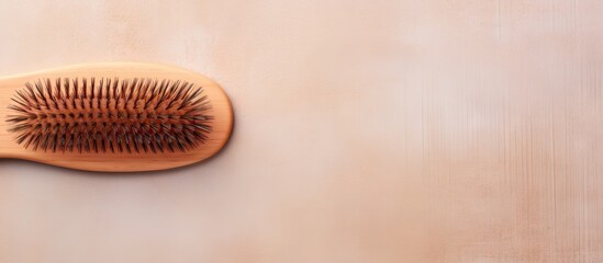 Wood hairbrush alone on a isolated pastel background Copy space