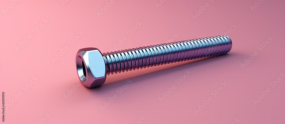 Poster Using a nut to fasten a screw bolt during drafting isolated pastel background Copy space