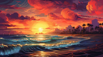 Selbstklebende Fototapeten illustration of an ocean view with colorfull art style © ndoy