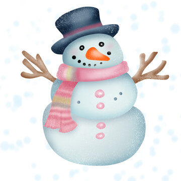 Cute snowman wearing winter costume, This elements for Christmas seasonal. Vector illustration drawing.