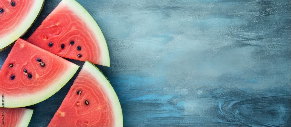Poster Watermelon slices isolated pastel background Copy space table space for writing