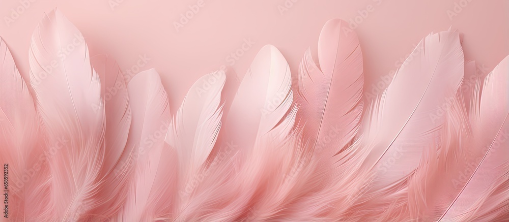 Poster vintage pink color trends with a delicate chicken feather texture in a isolated pastel background co