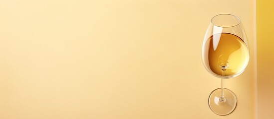 White wine in a black glass isolated pastel background Copy space