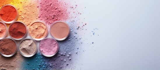 Vibrant eye powder on a isolated pastel background Copy space