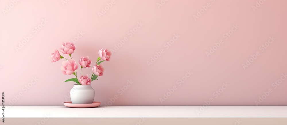 Aufkleber White shelving unit with a 3D rendering on isolated pastel background Copy space