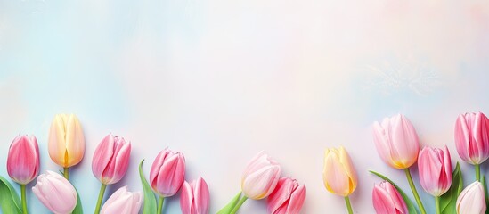 Tulip themed card for greetings isolated pastel background Copy space