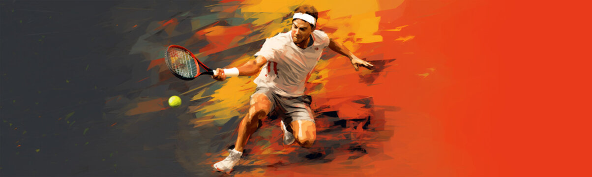 Tennis sport player man action, colorful painting illustration