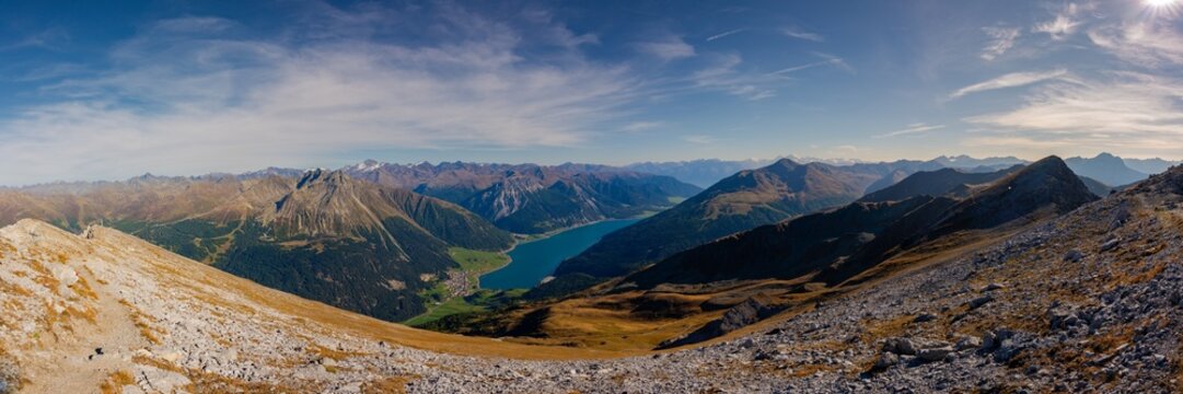 Reschensee, Reschenpass, Piz Lad, Berge, See