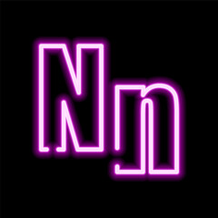 Neon letter N on dark background, vector illustration