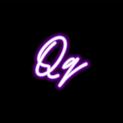 Neon letter Q on dark background, vector illustration