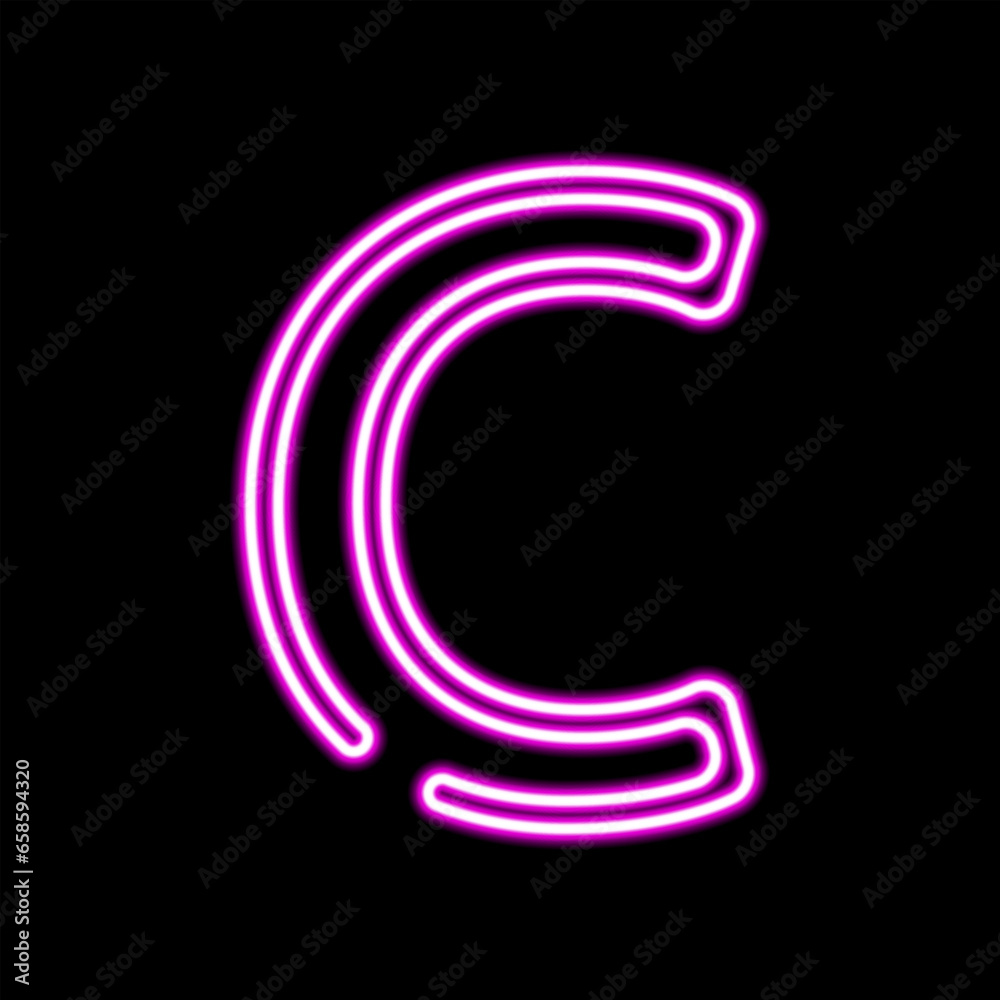 Sticker Neon letter C on dark background, vector illustration