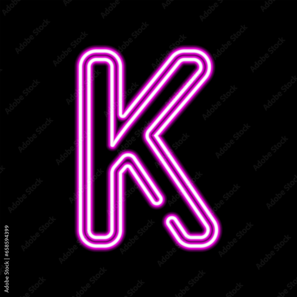 Wall mural Neon letter K on dark background, vector illustration