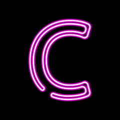 Neon letter C on dark background, vector illustration