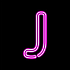Neon letter J on dark background, vector illustration