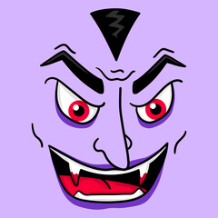 Illustration of Vampire's face ready to bite with big fangs and red eyes, Halloween illustration, design for t-shirt