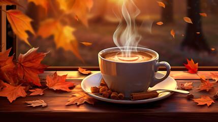 Coffee amidst a cozy autumn setting