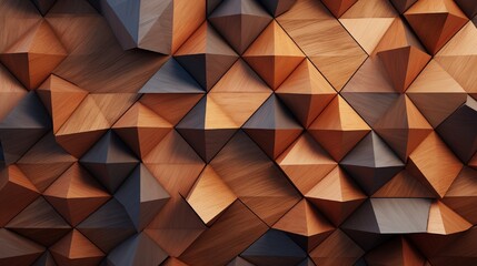 3d illustration. Wooden triangles on a background of wood. Abstract low poly background. Polygonal shapes background, low poly triangles mosaic, geometric shape with wood texture. render