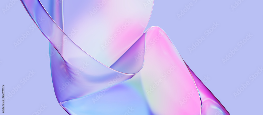 Fototapete 3d liquid glass multicolored gradient abstract background. 3d rendering holographic spectrum plastic