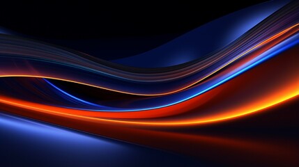 3d render, abstract geometric background illuminated with blue orange neon light. Glowing wavy line. Futuristic minimal wallpaper