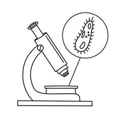 hand drawn microscope. line art chemistry, pharmaceutical instrument, microbiology magnifying tool. Symbol of science, chemistry and exploration. Vector lab microscope illustration isolated