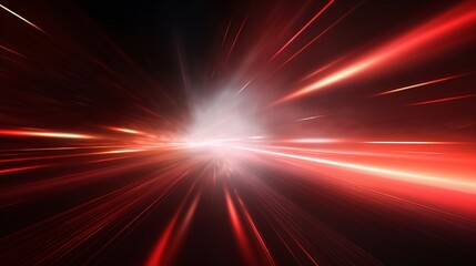 Abstract background with diffused tracks of bright red and white rays against dark blurred surface