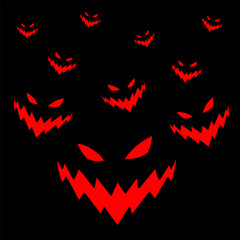 Vector illustration of creepy faces in darkness.