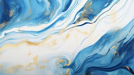 Fototapeten Abstract luxury marble background. Digital art marbling texture. Blue, gold and white colors © kashif 2158