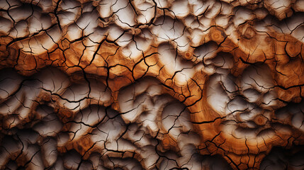 Charred wood bark light brown texture. Detailed macro close-up view of tree burned cork background. Generative AI
