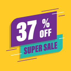 Thirty seven 37% percent purple and green sale tag vector