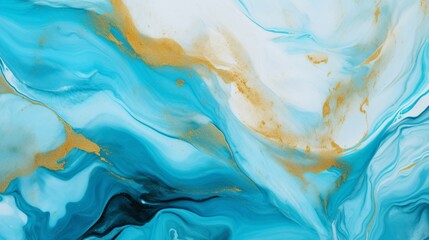 Decorative marble texture. Abstract painting, can be used as a trendy background for wallpapers, posters, cards, invitations, websites. Turquoise and golden paints on a white paper