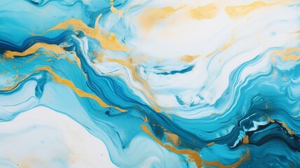 Fototapeta na wymiar Decorative marble texture. Abstract painting, can be used as a trendy background for wallpapers, posters, cards, invitations, websites. Turquoise and golden paints on a white paper