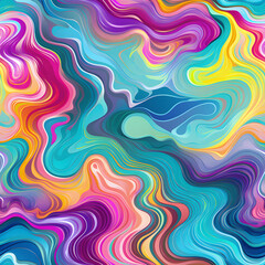 Fototapeta premium Seamless psychedelic rainbow ridged topological map pattern background texture. Trippy hippy abstract wavy swirls. Bright colorful neon retro wallpaper backdrop. Generative AI