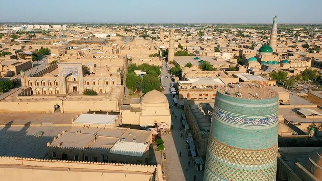 Kalta Minor Minaret and Juma Mosque in Itchan Kala of Khiva
