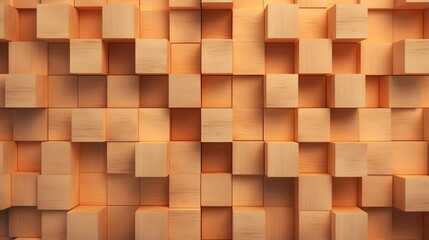 wooden cube background wall. wooden blocks backdrop. volumetric drawing of cubes. Set of the identical cubes forming a uniform plane
